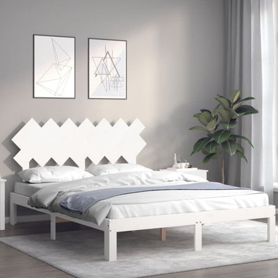 Sängynrunko päädyllä valkoinen 140x200 cm täysi puu
