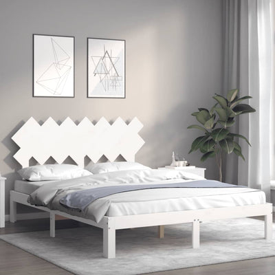 Sängynrunko päädyllä valkoinen King Size täysi puu