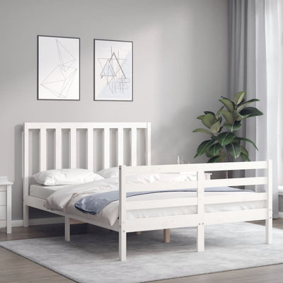 Sängynrunko päädyllä valkoinen 120x200 cm täysi puu