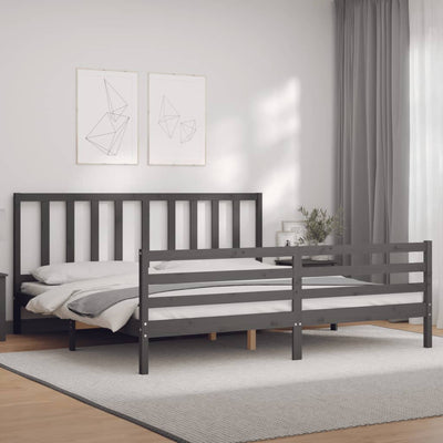 Sängynrunko päädyllä harmaa 200x200 cm täysi puu
