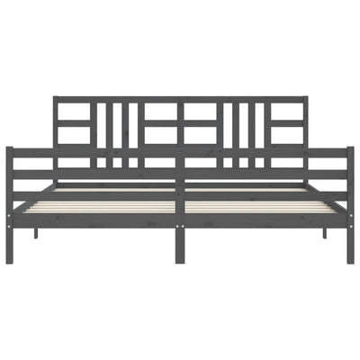 Sängynrunko päädyllä harmaa 200x200 cm täysi puu