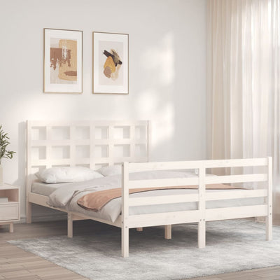 Sängynrunko päädyllä valkoinen 120x200 cm täysi puu