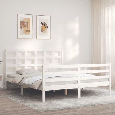 Sängynrunko päädyllä valkoinen King Size täysi puu