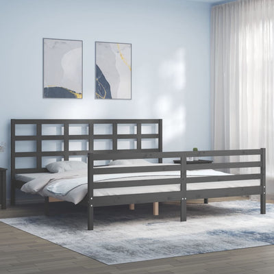Sängynrunko päädyllä harmaa 200x200 cm täysi puu