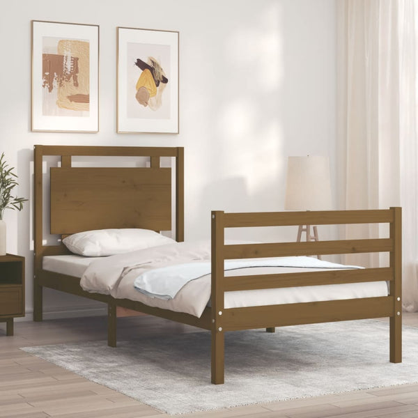 Sängynrunko päädyllä hunajanruskea 90x200 cm täysi puu