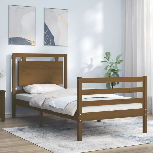 Sängynrunko päädyllä hunajanruskea 100x200 cm täysi puu