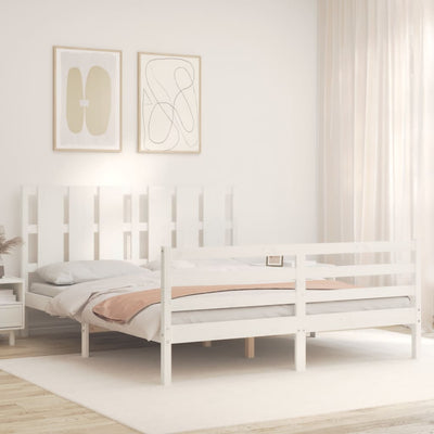 Sängynrunko päädyllä valkoinen King Size täysi puu