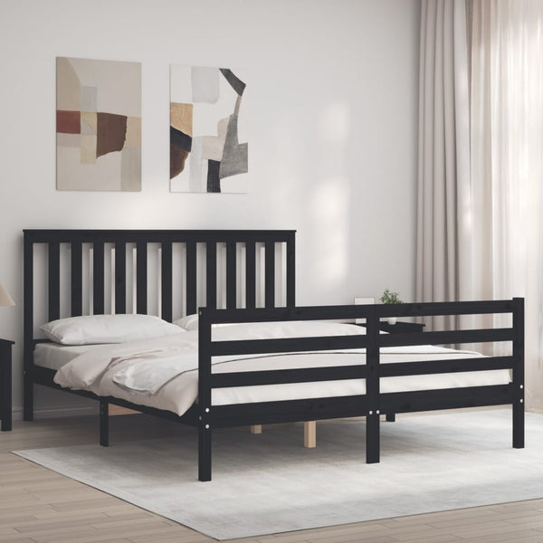 Sängynrunko päädyllä musta 160x200 cm täysi mänty