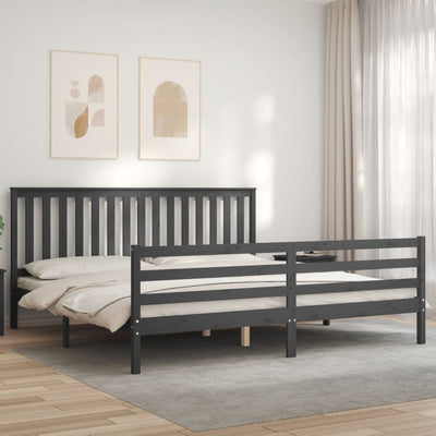 Sängynrunko päädyllä harmaa 200x200 cm täysi puu