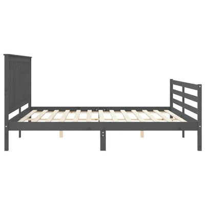 Sängynrunko päädyllä harmaa 200x200 cm täysi puu