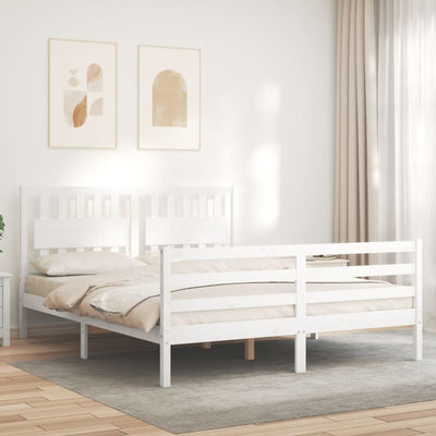 Sängynrunko päädyllä valkoinen King Size täysi puu