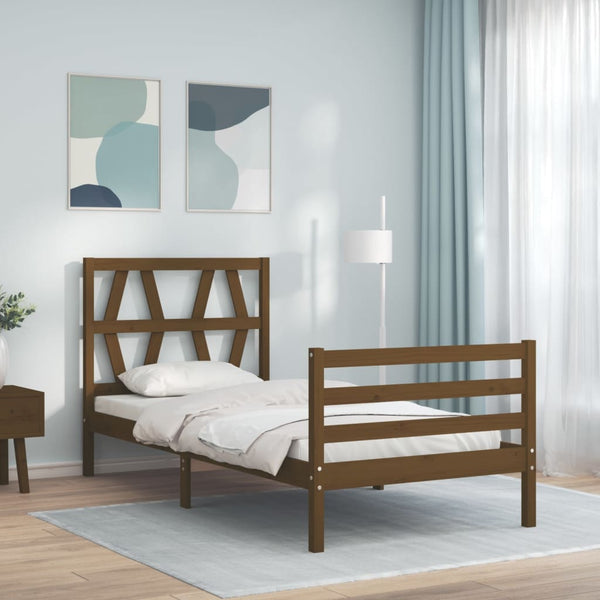 Sängynrunko päädyllä hunajanruskea 100x200 cm täysi puu