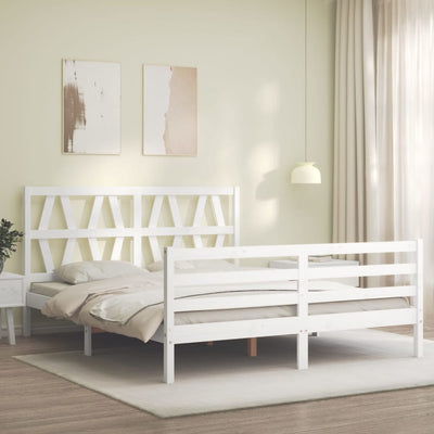 Sängynrunko päädyllä valkoinen King Size täysi puu