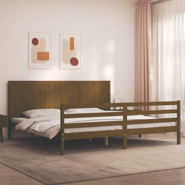Sängynrunko päädyllä hunajanruskea 200x200 cm täysi puu