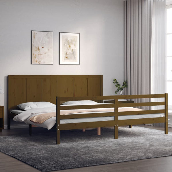 Sängynrunko päädyllä hunajanruskea 200x200 cm täysi puu