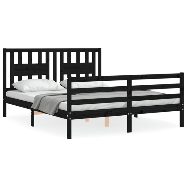 Sängynrunko päädyllä musta King Size täysi puu