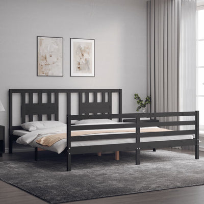 Sängynrunko päädyllä harmaa 200x200 cm täysi puu