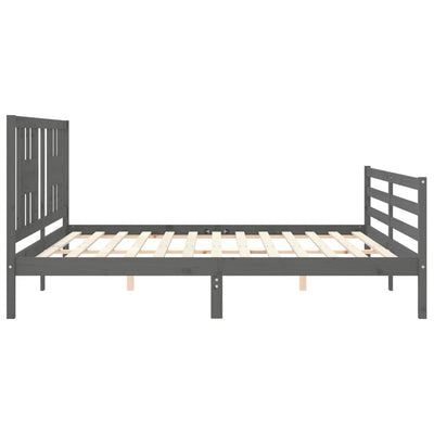 Sängynrunko päädyllä harmaa 200x200 cm täysi puu