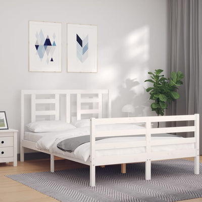 Sängynrunko päädyllä valkoinen 140x200 cm täysi puu