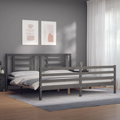 Sängynrunko päädyllä harmaa 200x200 cm täysi puu