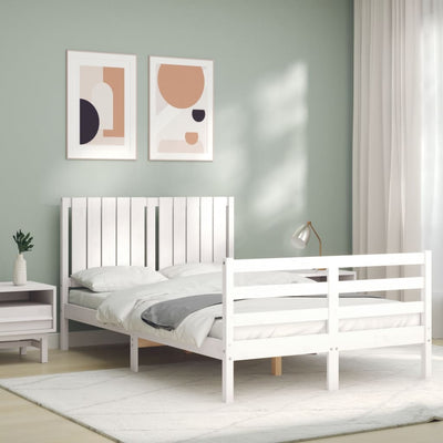 Sängynrunko päädyllä valkoinen 120x200 cm täysi puu