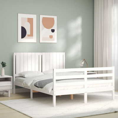 Sängynrunko päädyllä valkoinen 140x200 cm täysi puu