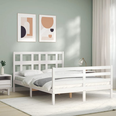 Sängynrunko päädyllä valkoinen 120x200 cm täysi puu