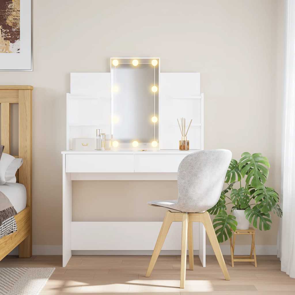 Valkoinen peilipöytä led-valoilla Valadea 96x40x142cm