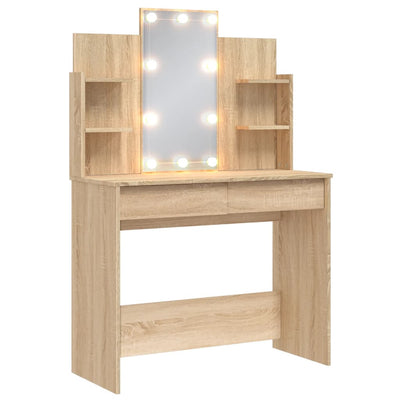 Peilipöytä LED-valoilla Sonoma-tammi 96x40x142 cm