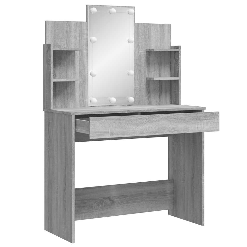 Harmaa peilipöytä led-valoilla Valadea 96x40x142cm (sonoma)