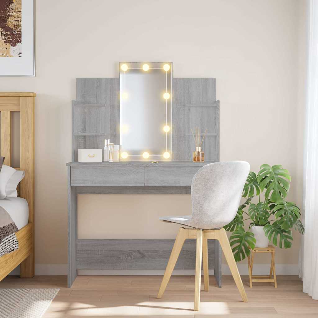 Harmaa peilipöytä led-valoilla Valadea 96x40x142cm (sonoma)
