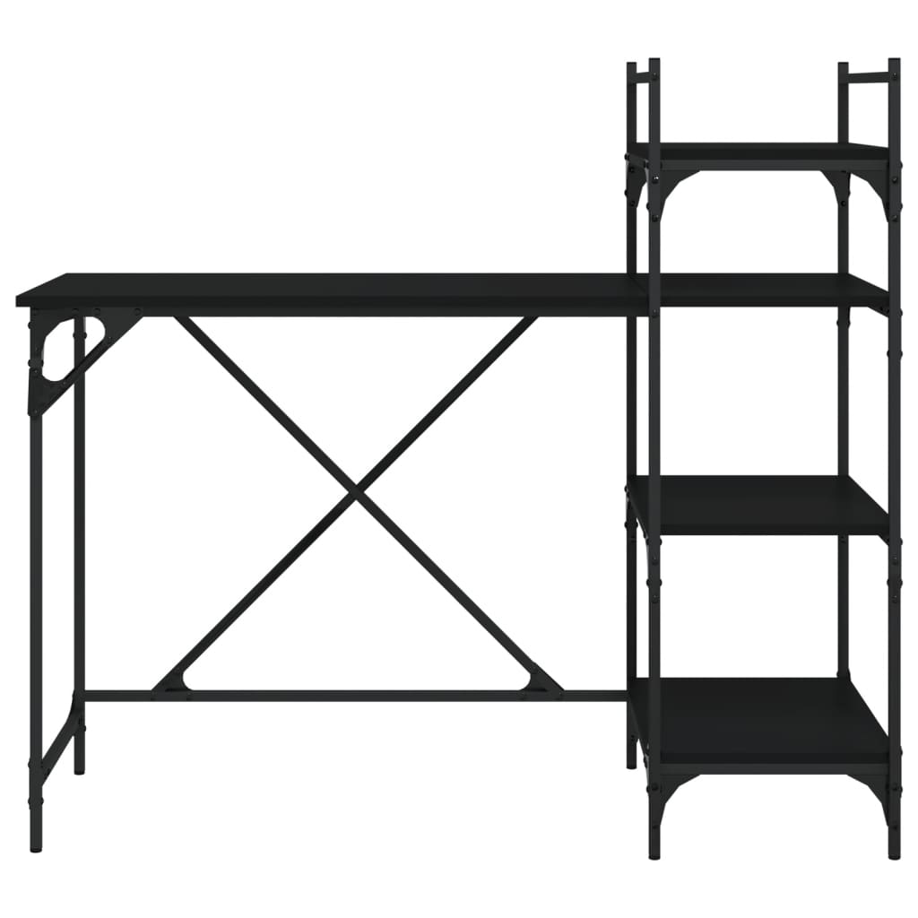 Musta tietokonepöytä hyllyillä Dior 120x47x109cm