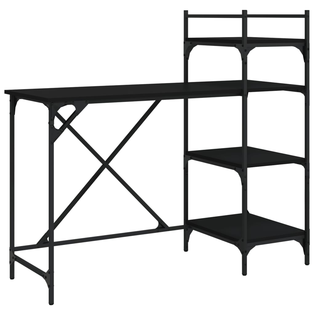 Musta tietokonepöytä hyllyillä Dior 120x47x109cm