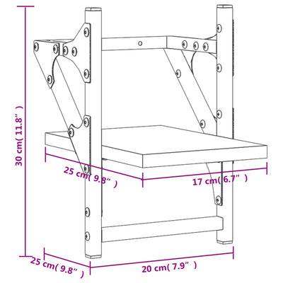 Seinähyllyt tangoilla 2 kpl musta 20x25x30 cm