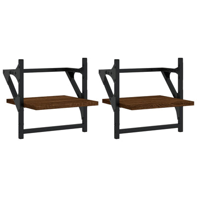 Seinähyllyt tangoilla 2 kpl ruskea tammi 30x25x30 cm