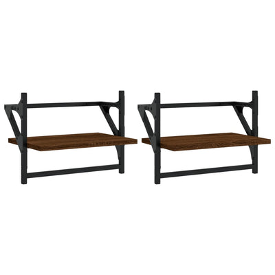 Seinähyllyt tangoilla 2 kpl ruskea tammi 40x25x30 cm