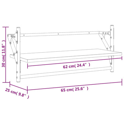 Seinähyllyt tangoilla 2 kpl musta 65x25x30 cm