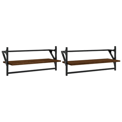 Seinähyllyt tangoilla 2 kpl ruskea tammi 65x25x30 cm