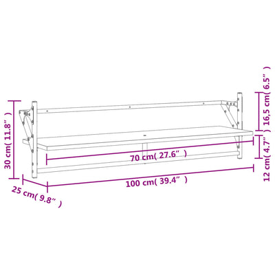 Seinähyllyt tangoilla 2 kpl musta 100x25x30 cm