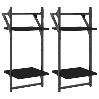 Seinähyllyt tangoilla 2 tasoa 2 kpl musta 30x25x65 cm