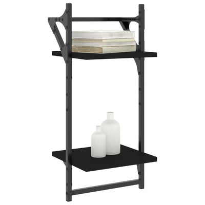 Seinähyllyt tangoilla 2 tasoa 2 kpl musta 30x25x65 cm