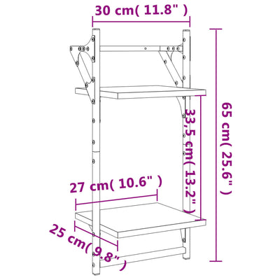 Seinähyllyt tangoilla 2 tasoa 2 kpl musta 30x25x65 cm