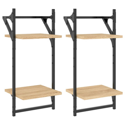Seinähyllyt tangoilla 2 tasoa 2 kpl Sonoma-tammi 30x25x65 cm
