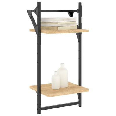 Seinähyllyt tangoilla 2 tasoa 2 kpl Sonoma-tammi 30x25x65 cm