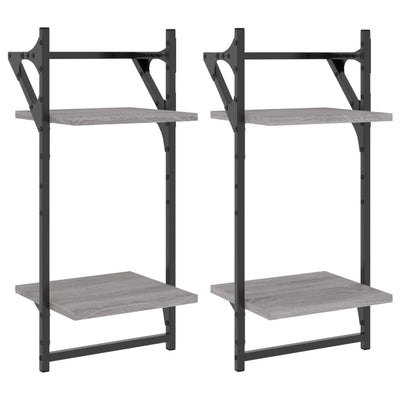 Seinähyllyt tangoilla 2 tasoa 2 kpl harmaa Sonoma 30x25x65 cm