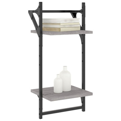 Seinähyllyt tangoilla 2 tasoa 2 kpl harmaa Sonoma 30x25x65 cm