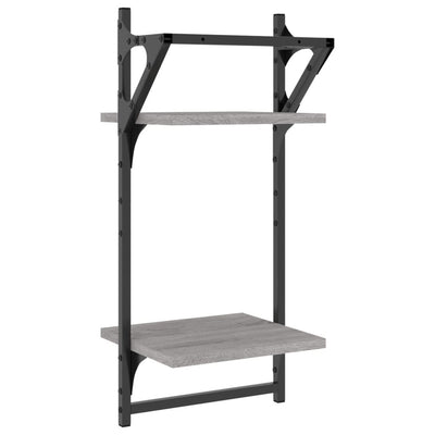 Seinähyllyt tangoilla 2 tasoa 2 kpl harmaa Sonoma 30x25x65 cm