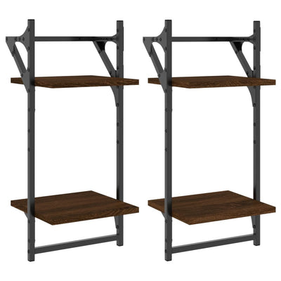 Seinähyllyt tangoilla 2 tasoa 2 kpl ruskea tammi 30x25x65 cm