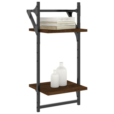 Seinähyllyt tangoilla 2 tasoa 2 kpl ruskea tammi 30x25x65 cm