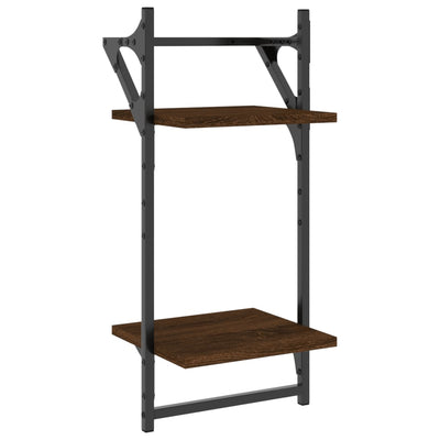 Seinähyllyt tangoilla 2 tasoa 2 kpl ruskea tammi 30x25x65 cm
